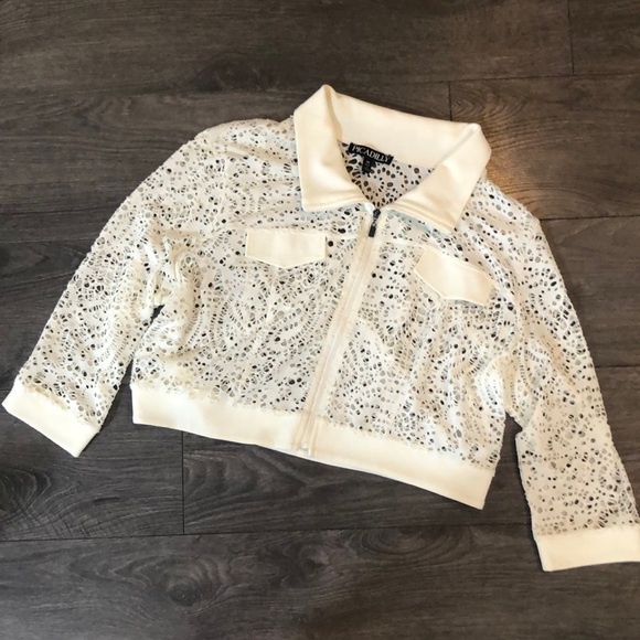 Picadilly Jackets & Blazers - Picadilly White lace like Zip Up cropped Jacket shirt